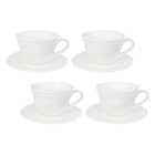 Casa Domani - Tasse et soucoupe Florence blanche demi-tasse 80 ml - Lot de 4-En porcelaine avec un motif délicat en relief sur un profil festonné.