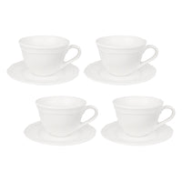 Casa Domani - Tasse et soucoupe Florence blanche demi-tasse 80 ml - Lot de 4-En porcelaine avec un motif délicat en relief sur un profil festonné.