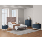 Manhattan Comfort - Dumbo table de chevet moderne, commode et commode haute 5 tiroirs - bleu minuit - ensemble de 3-Comprend 9 tiroirs à extension totale conçus avec des lignes verticales texturées en relief