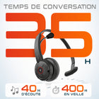 Delton - Casque mono Bluetooth sans fil 50X Pro avec réduction de bruit, supra-auriculaire, noir-Compatibilité optimale avec divers appareils, notamment Windows, ordinateurs portables, Mac, téléphones, tablettes et téléphones fixes.