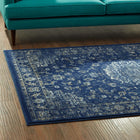 Modway - Lilja Médaillon vintage vieilli Tapis de 5 pi l x 8 pi L - Bleu marocain beige et ivoire-Dessous en caoutchouc de prise