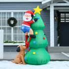 HOMCOM - Arbre de Noël gonflable de 6ft - lumière LED avec décoration de chien Père Noël - Vert-7 piquets de sol, 4 cordons de serrage et 3 sacs de sable assurent la stabilité et la solidité de la position 
