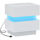 HOMCOM - Table de nuit avec station de charge et lumière LED - blanc-Réglez la couleur, la luminosité et les modes d'éclairage avec la télécommande 