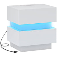 HOMCOM - Table de nuit avec station de charge et lumière LED - blanc-Réglez la couleur, la luminosité et les modes d'éclairage avec la télécommande 