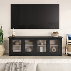 Hudson&Canal - Meuble TV Thornwell pour téléviseurs jusqu'à 78 pouces avec portes vitrées - Grain noir/Aulne blanc-Construit en matériaux MDF robustes avec un grain noir aspect bois avec des étagères et un panneau arrière blancs en aulne