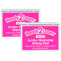 Ready 2 Learn - Tampon encreur lavable géant - Rose vif - 6,2 po L x 4,1 po l - Paquet de 2-Temps D'art Sans Mess - L'encre de ce tampon encreur lave la peau avec de l'eau et du savon, ce qui rend le nettoyage rapide et facile.