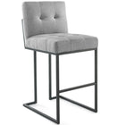 Modway - Privy Acier inoxydable noir Tissu rembourré Tabouret de bar - Noir Gris clair - Ensemble de 2-Base géométrique en acier inoxydable noir mat