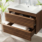Modway - Render Fixation murale de 30" Vanette de salle de bain - Blanc noyer-Coiffeuse à grains de noyer