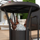 Outsunny - Ensemble bar de patio 3 pièces avec seau à glace, brun foncé-Les tabourets de bar avec accoudoirs et repose-pieds intégrés offrent un endroit pour reposer vos pieds et vos bras  