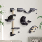 PawHut - Étagère murale pour chat avec poteau à griffer, balles de jeu, plateformes - gris foncé-Fabriqué avec une structure en panneaux de particules assurant la stabilité 
