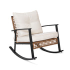 Lausaint - Ensemble de conversation extérieur 3 pièces - Beige-Coussins moelleux et confortables : doté d’une assise de 4” et d’un dossier de 6” d’épaisseur, ce fauteuil berçant offre un confort exceptionnel. Ses housses de coussin en polyester imperméables et résistantes à la décoloration, garantissant durabilité et facilité d’entretien.