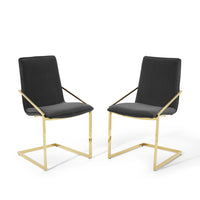 Modway - Pitch Performance Velvet Fauteuil à manger Ensemble de 2 - Or Noir-Chaise de salle à manger moderne