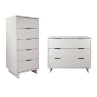 Manhattan Comfort - Granville commode moderne haute étroite et standard - blanc - ensemble de 2-Commode de chambre moderne-contemporaine avec une touche de glamour comprenant une haute commode étroite et une commode standard