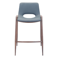 Zuo - Desi Tabouret de comptoir - Azure Gris/Noyer - Ensemble de 2-Tissu en faux cuir doux et durable