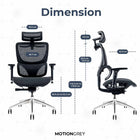 MotionGrey - Space Mesh Chair - Chaise de bureau ergonomique avec appuie-tête reglable et dossier pivotant-Satisfait ou depasse les normes ANSI/BIFMA