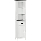 Kleankin - Armoire haute de salle de bain autoportante avec tiroir - blanc-Comprend une étagère ouverte à 3 niveaux, un tiroir et une armoire à 2 niveaux avec porte offrant un grand espace de rangement 