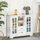 HOMCOM - Buffet de cuisine 39,4 po L avec 2 tiroirs - blanc-Grand espace de rangement comprenant deux armoires à portes vitrées, deux tiroirs et deux étagères de rangement pour vous aider à organiser facilement vos affaires 