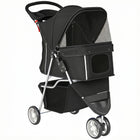 PawHut - Poussette pour animaux de luxe à 3 roues avec frein, auvent - noir-Conception légère et pliable pour simplifier le rangement et le transport 
