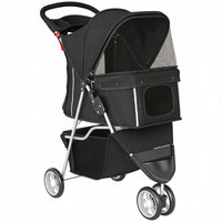 PawHut - Poussette pour animaux de luxe à 3 roues avec frein, auvent - noir-Conception légère et pliable pour simplifier le rangement et le transport 
