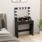 HOMCOM - Coiffeuse avec miroir éclairé et station de charge - 31,5 po L x 15,7 po l x 53,1 po H - noir-Trois modes d’éclairage répondent à divers besoins d’application de maquillage 