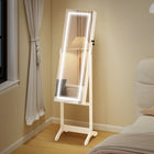 HOMCOM - Armoire à bijoux avec miroir verrouillable et lumière led - 18 po L x 14,25 po l x 59,75 po H - blanc-Bandes lumineuses LED pour voir votre reflet en douceur jour et nuit 