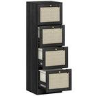 HOMCOM - Armoire à dossiers 4 tiroirs format lettre/A4 verrouillable - noir-Les façades de tiroirs en rotin naturel et la finition effet bois créent une touche de style bohème 

