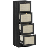HOMCOM - Armoire à dossiers 4 tiroirs format lettre/A4 verrouillable - noir-Les façades de tiroirs en rotin naturel et la finition effet bois créent une touche de style bohème 
