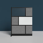 Luxor - Mur modulaire 53 x 70 - Extension de cadre noir segmenté, acrylique givré, tableau blanc, PET gris frais-S'intègre au système de cloisons de séparation pour des configurations évolutives