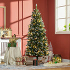 HOMCOM - Arbre de Noël artificiel pré-éclairé de 6pi - pointes enneigées-La poudre colourée sur les branches brillera dans les lumières LED blanc chaud 