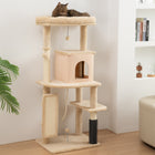 PawHut - Arbre à chat 52 po avec poteaux à griffer, lit, condo - beige-Les poteaux à griffer empêchent d'endommager le mobilier de la maison 