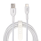 Staples - TECH Câble de chargement USB-C vers USB-A - 6,5 pi - blanc-Câble tressé durable et anti-enchevêtrement testé pour résister à jusqu’à 5 000 torsions