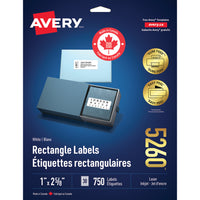 Avery - Étiquettes rectangulaires blaches avec Easy Peel, 1 po x 2-5/8 po, Paquet de 750 (5260)-1 x 2 5/8 po, blanche