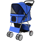PawHut - Poussette pour chat et chien à roulettes, entrée zippée, panier de transport pliable - bleu-Trois fenêtres en maille offrent une belle vue et gardent votre animal au frais  
