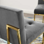 Modway - Privy Acier inoxydable doré Performance Velvet Tabouret de bar - Charbon de bois doré-Base géométrique en acier inoxydable doré