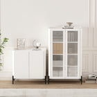 Manhattan Comfort - Ensemble de 2 meubles modernes Abbey : armoire d’appoint et bibliothèque - blanc-Meuble d’appoint avec 2 portes à fermeture douce et 2 espaces de rangement à étagères réglables Meuble décoratif avec 2 portes en verre trempé nervuré à fermeture douce et 4 espaces de rangement à étagères réglables