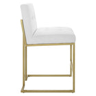 Modway - Privy Acier inoxydable doré Tissu rembourré Tabouret de comptoir - Or Blanc-Capsules de pied non marquées