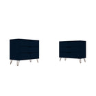 Manhattan Comfort - Rockefeller commode 3 tiroirs de 89,56 cm style milieu du siècle, bleu minuit Tatiana, lot de 2-Commode moderne du milieu du siècle pour chambre à coucher lot de 2