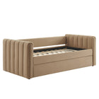 Modway - Veyla Chenal Touffé Performance Velvet Lit de jour jumelle avec Trundle, Taupe-Velours de performance résistant aux taches