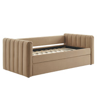 Modway - Veyla Chenal Touffé Performance Velvet Lit de jour jumelle avec Trundle, Taupe-Velours de performance résistant aux taches