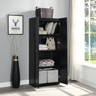Manhattan Comfort - Hopkins armoire de rangement moderne à 4 étagères 29,61 po - Noir-Conception de porte géométrique rectangulaire verticale avec poignées de tirage en métal noir
