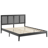 Modway - Sirocco Rotin et bois Lit plateforme Queen, Noir-Lit à plateforme queenne avec tête de lit