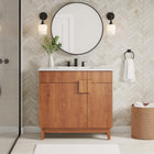 Modway - Miles 36" Armoire de toilette de salle de bain (lavabo non inclus) - Noyer-Découpe de plomberie