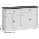HOMCOM - Buffet 55,1 po L avec station de chargement - grain de bois blanc-Une multiprise avec 2 prises, 1 USB et 1 USB-C, ainsi qu’un trou à l’arrière pour garder les câbles bien rangés et faciliter la recharge 