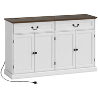 HOMCOM - Buffet 55,1 po L avec station de chargement - grain de bois blanc-Une multiprise avec 2 prises, 1 USB et 1 USB-C, ainsi qu’un trou à l’arrière pour garder les câbles bien rangés et faciliter la recharge 