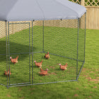 PawHut - poulailler 13,1 pi x 11,4 pi avec couverture pour jardin extérieur-Fabriqué en acier galvanisé solide pour une structure stable 