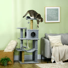 PawHut - Arbre à chat 54 po avec hamac, poteau à griffer, tour condo - gris-Fabriqué en panneau de particules pour un arbre à chat stable 