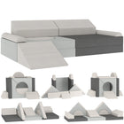 Qaba - Canapé de jeu modulaire pour enfants 12 pcs, sofa sectionnel pour enfant - gris-Ce canapé modulaire de 12 pièces, incluant un toboggan, inspire des configurations créatives infinies  
