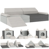 Qaba - Canapé de jeu modulaire pour enfants 12 pcs, sofa sectionnel pour enfant - gris-Ce canapé modulaire de 12 pièces, incluant un toboggan, inspire des configurations créatives infinies  
