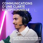 Logitech - G321 LIGHTSPEED, casque gaming Bluetooth sans fil - Noir-Microphone 16 kHz: le micro à tige avec fonction de désactivation du son flip-up permet des communications cristallines pour des discussions d’équipe précises et un contrôle facile du micro pendant le jeu