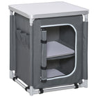 Outsunny - Station de cuisine de camping avec 2 étagères et sac de transport pour barbecue, fêtes, pique-niques, arrière-cours, gris-Plateau de table en MDF plat pour un espace de préparation fiable. Coins arrondis pour plus de sécurité